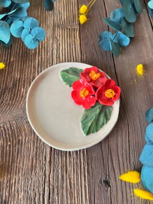 Small Plate with Red Flowers