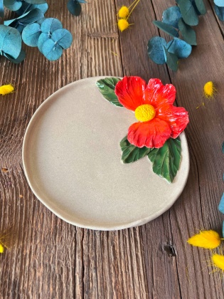 Mug Plate with Big Red Flowers