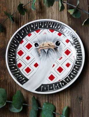 Handcraft Design Tile Plate Ostrich
