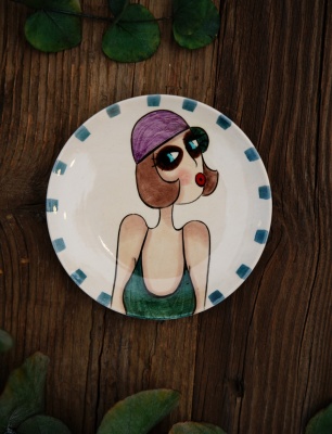 Handcraft Design Tile Plate Small Size Summer Night