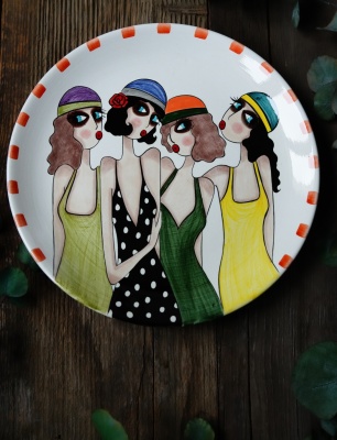 Handcraft Design Tile Plate Large Size Gossip