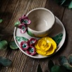 Handcraft Design Ceramic Burgundy and Yellow Flower Turkish Coffee Set