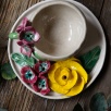 Handcraft Design Ceramic Burgundy and Yellow Flower Turkish Coffee Set