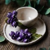 Handcraft Design Ceramic Wisteria Flower Turkish Coffee Set