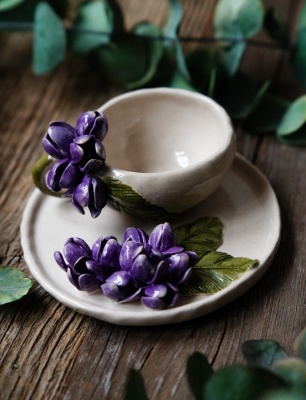 Wisteria Flower Turkish Coffee Cup Set