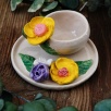 Handcraft Design Ceramic Yellow Flower Turkish Coffee Set
