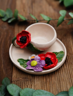 Handcraft Design Ceramic Flowered Turkish Coffee Set