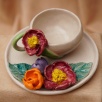 Handcraft Design Ceramic Turkish Coffee Set Multiple Flowers