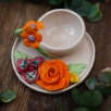 Handcraft Design Orange and Burgundy Ceramic Turkish Coffee Set