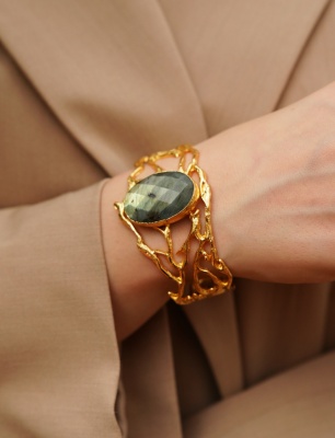 Handmade Gold Plated Brass Bracelet Labradorite