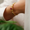 Handmade Gold Plated Brass Bracelet Ruby and Pearl Detailed
