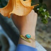 Handmade Gold Plated Brass Bracelet Aqua Chalcedony