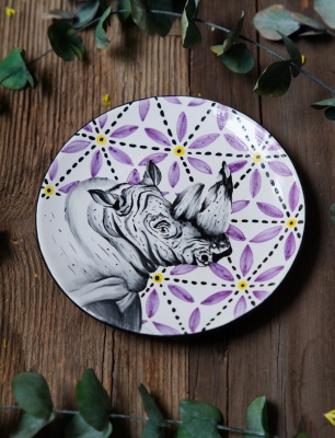 Handmade Desing Tile Plate Rhino