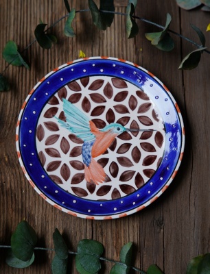 Handmade Desing Tile Plate Hummingbird