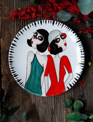 Handcraft Design Tile Plate Medium Size Fancy