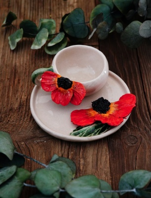 Turkish Coffee Cup Set with Big Poppy Flower