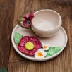Handmade Design Burgundy Flower Ceramic Turkish Coffee Set