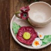 Handmade Design Burgundy Flower Ceramic Turkish Coffee Set