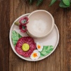 Handmade Design Burgundy Flower Ceramic Turkish Coffee Set