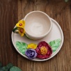 Handmade Design Three Flowers Ceramic Turkish Coffee Set