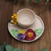 Handmade Design Three Flowers Ceramic Turkish Coffee Set