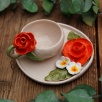 Handmade Design Ceramic Orange Flower Turkish Coffee Set
