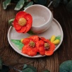 Handmade Design Orange Flowers Ceramic Turkish Coffee Set