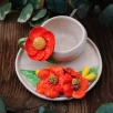 Handmade Design Orange Flowers Ceramic Turkish Coffee Set