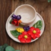 Handmade Design Orange Flowers Ceramic Turkish Coffee Set