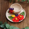 Handmade Design Orange Flowers Ceramic Turkish Coffee Set