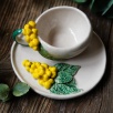 Handmade Design Yellow Flowered Ceramic Turkish Coffee Set