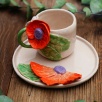 Handmade Design Orange Flower Ceramic Mug Set