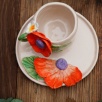 Handmade Design Orange Flower Ceramic Mug Set