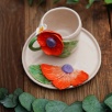 Handmade Design Orange Flower Ceramic Mug Set