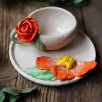 Handmade Design Orange Flower Ceramic Turkish Coffee Set