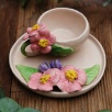 Handmade Design Flowered Ceramic Turkish Coffee Set