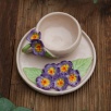 Handmade Design Purple Flowers Ceramic Turkish Coffee Set