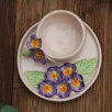 Handmade Design Purple Flowers Ceramic Turkish Coffee Set