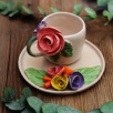 Handmade Design Pink Flower Ceramic Mug Set
