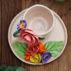 Handmade Design Pink Flower Ceramic Mug Set