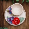 Handmade Design Flowers Ceramic Turkish Coffee Set