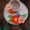 Handmade Design Orange Flower Ceramic Mug Set