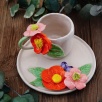 Handmade Design Orange Flower Ceramic Mug Set