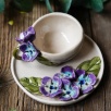Handmade Design Flowers Ceramic Turkish Coffee Set