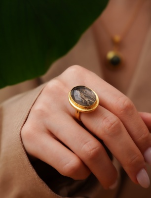Handmade Design Gold Plated Brass Ring With Ancient Coin Design