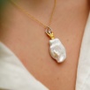Handmade Design Ballerina Silver Necklace With Gold Plated Pearl