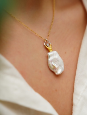 Handmade Design Ballerina Silver Necklace With Gold Plated Pearl