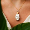 Handmade Design Ballerina Silver Necklace With Gold Plated Pearl