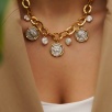 Handmade Design Gold Plated Brass Necklace With Coin Desing