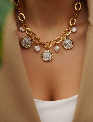 Handmade Design Gold Plated Brass Necklace With Coin Desing